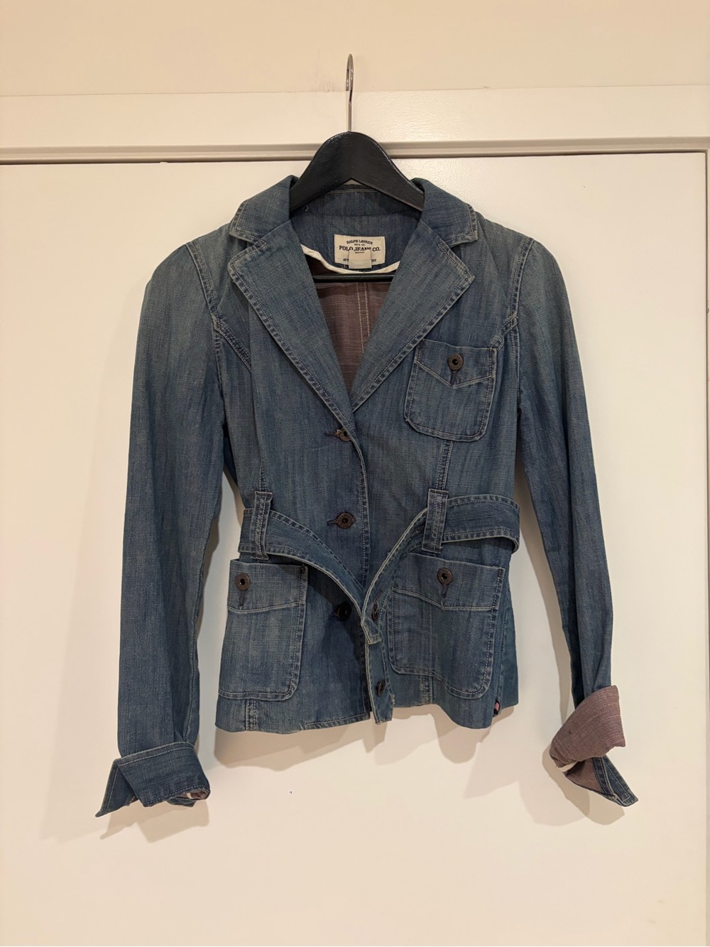 Ralph Lauren Blue Denim Blazer Jacket with Waist Belt